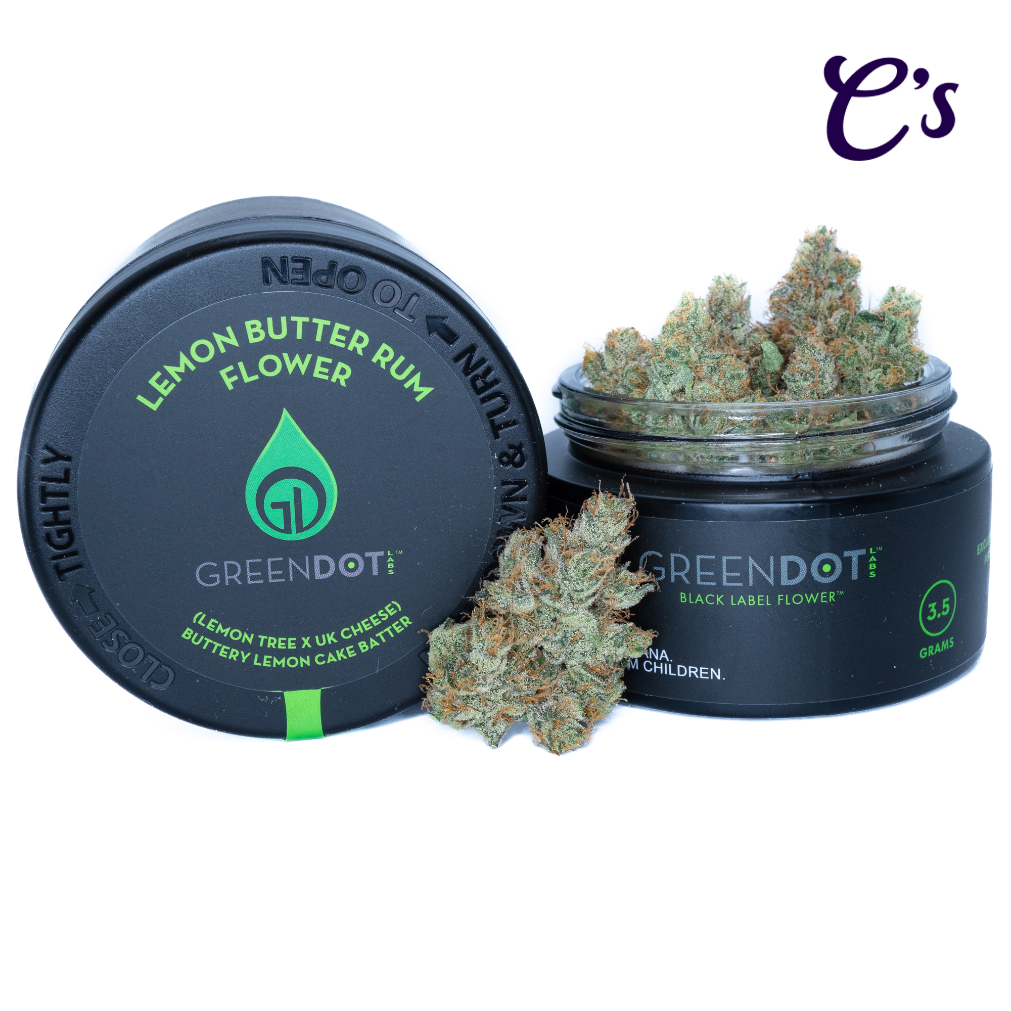 Photograph of product: | Green Dot Flower | Pre-Pack 1/8th | Lemon Butter Rum (Lemon Tree x UK Cheese) - 3.5g