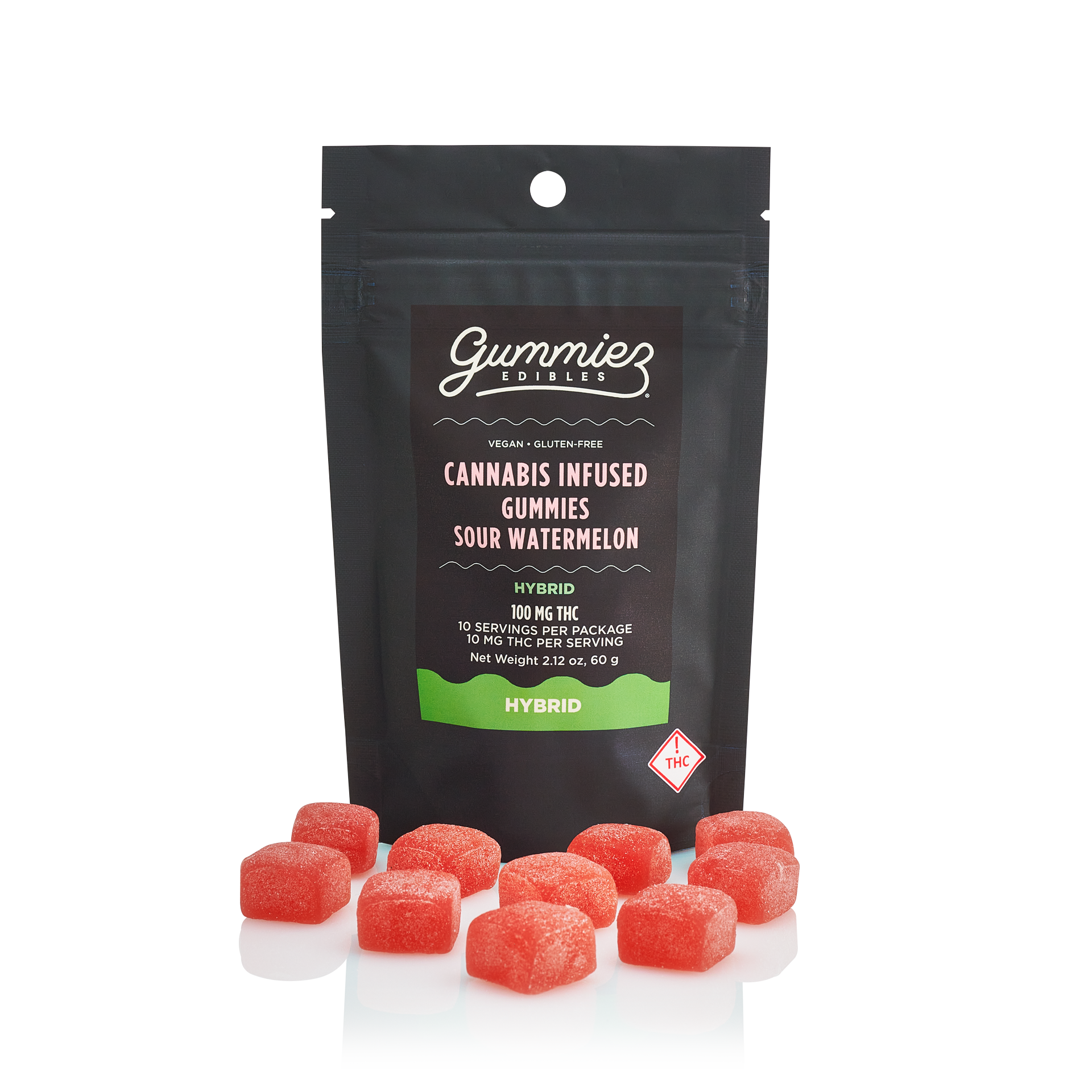 Photograph of product: Sour Watermelon Gummies 100mg (10-Pack | 10mg Each)