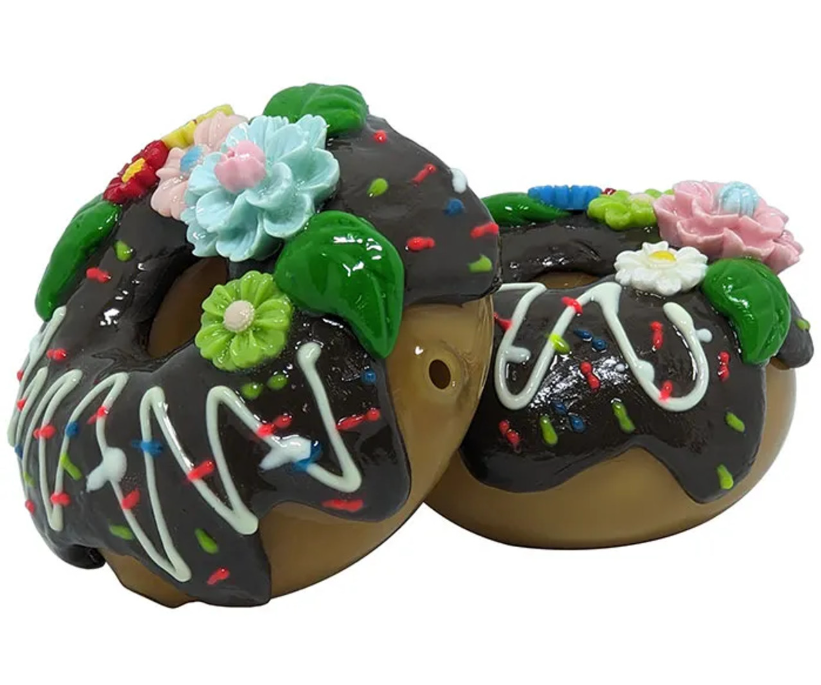 Photograph of product: Hand Pipe I Clay Donut with Flowers [3"]