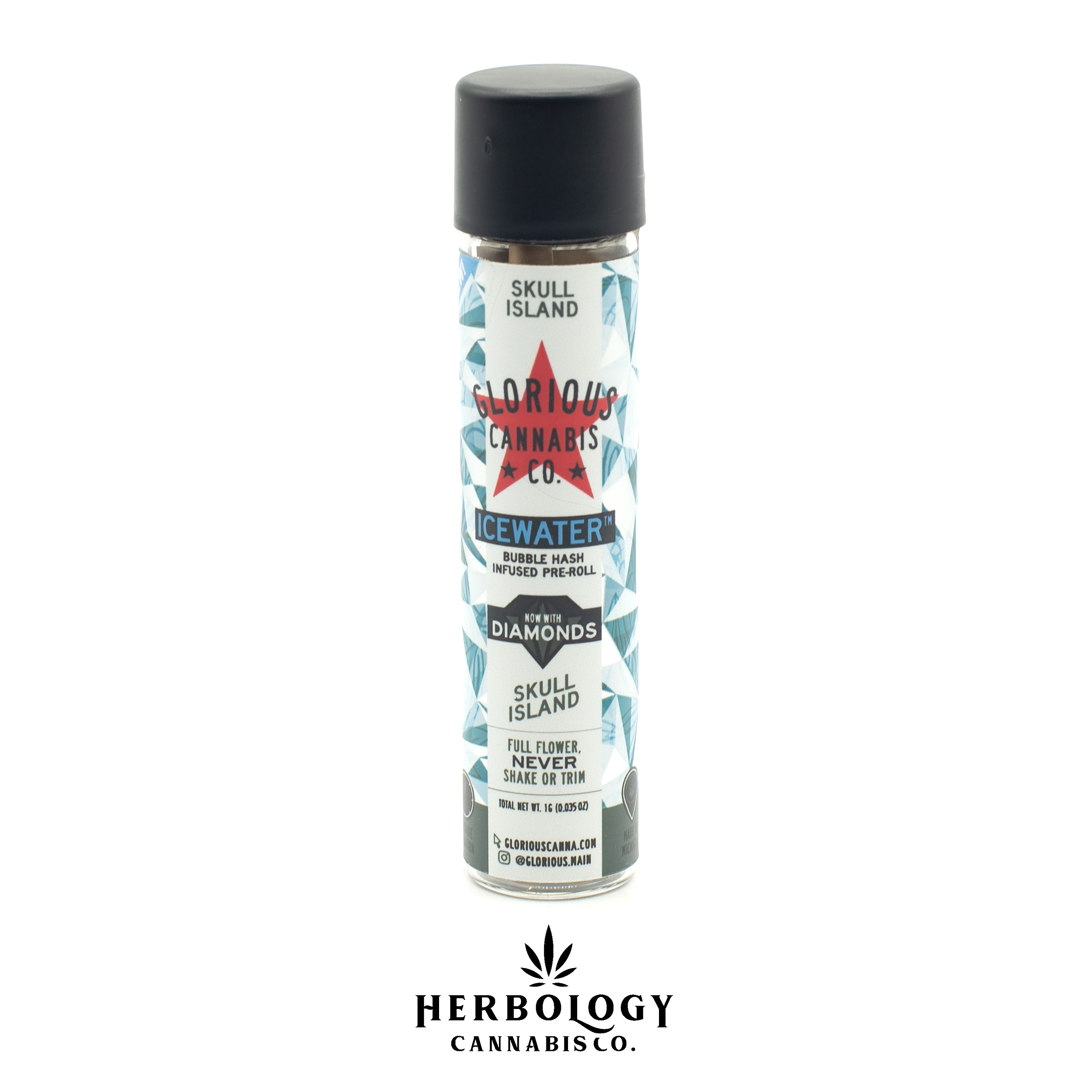 Photograph of product: Glorious | Icewater au chocolat and Diamond Infused Pre-Roll | Crimson Oasis | 1g