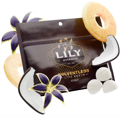 Photograph of product: LILY EXTRACTS - Pia Express Colada Live Rosin 100mg Pectin Chews