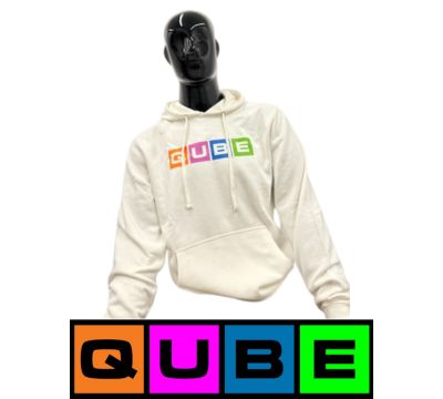 Photograph of product: Qube | White Hoodies | Color Logo | Medium