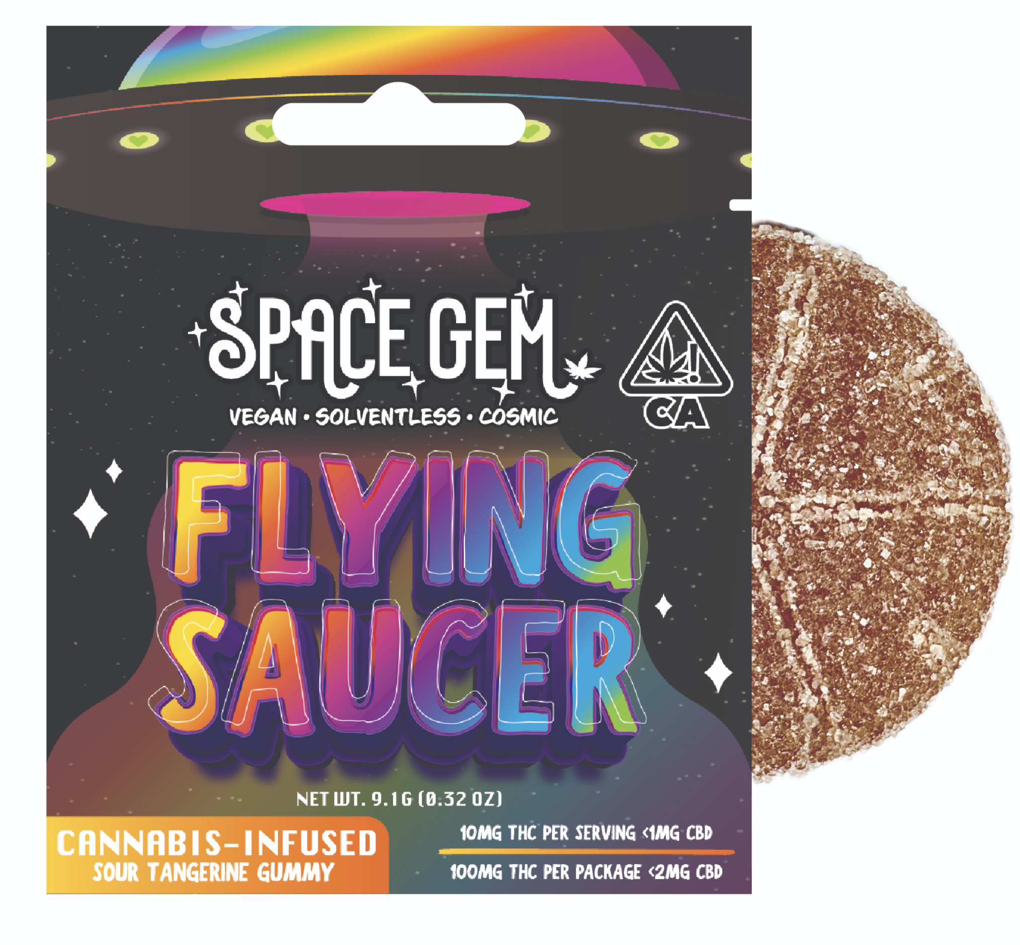 Photograph of product: Space Gem - Sour Tangerine Gummy Flying Saucer 100mg