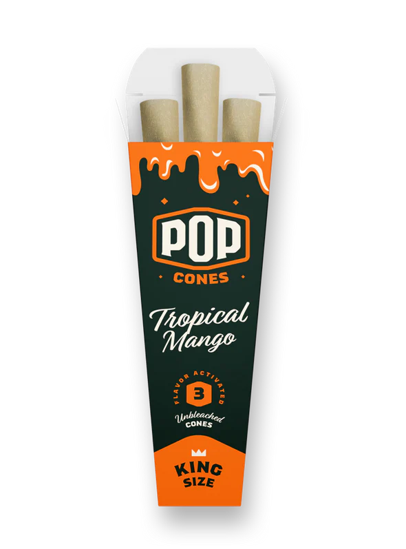 Photograph of product: Pop Cones 3pk King Size - Tropical Mango Unbleached