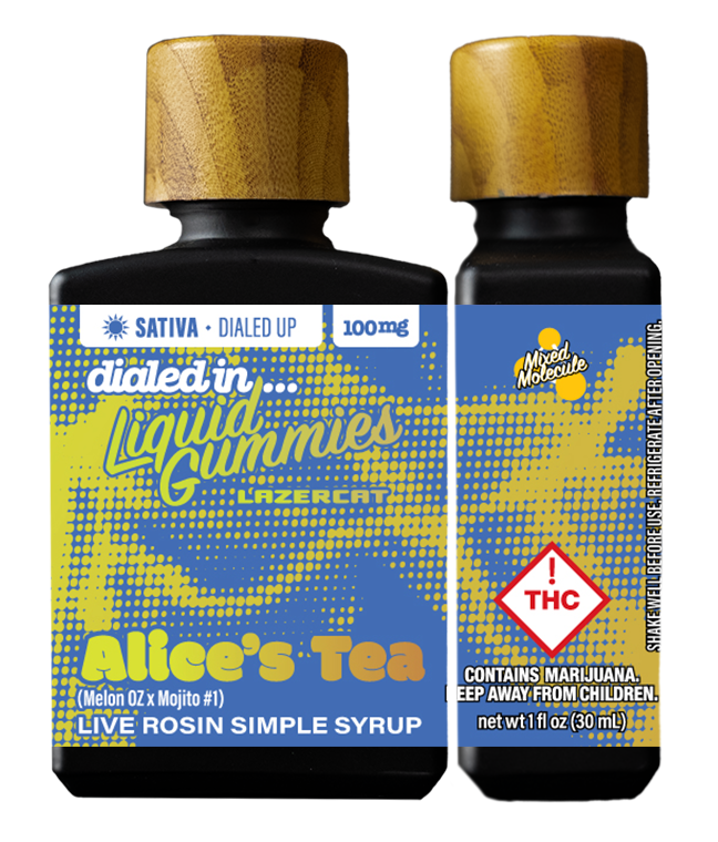 Photograph of product: Dialed In...Gummies (S) Alice's Tea Batch #447 Liquid Live Rosin Simple Syrup 100mg
