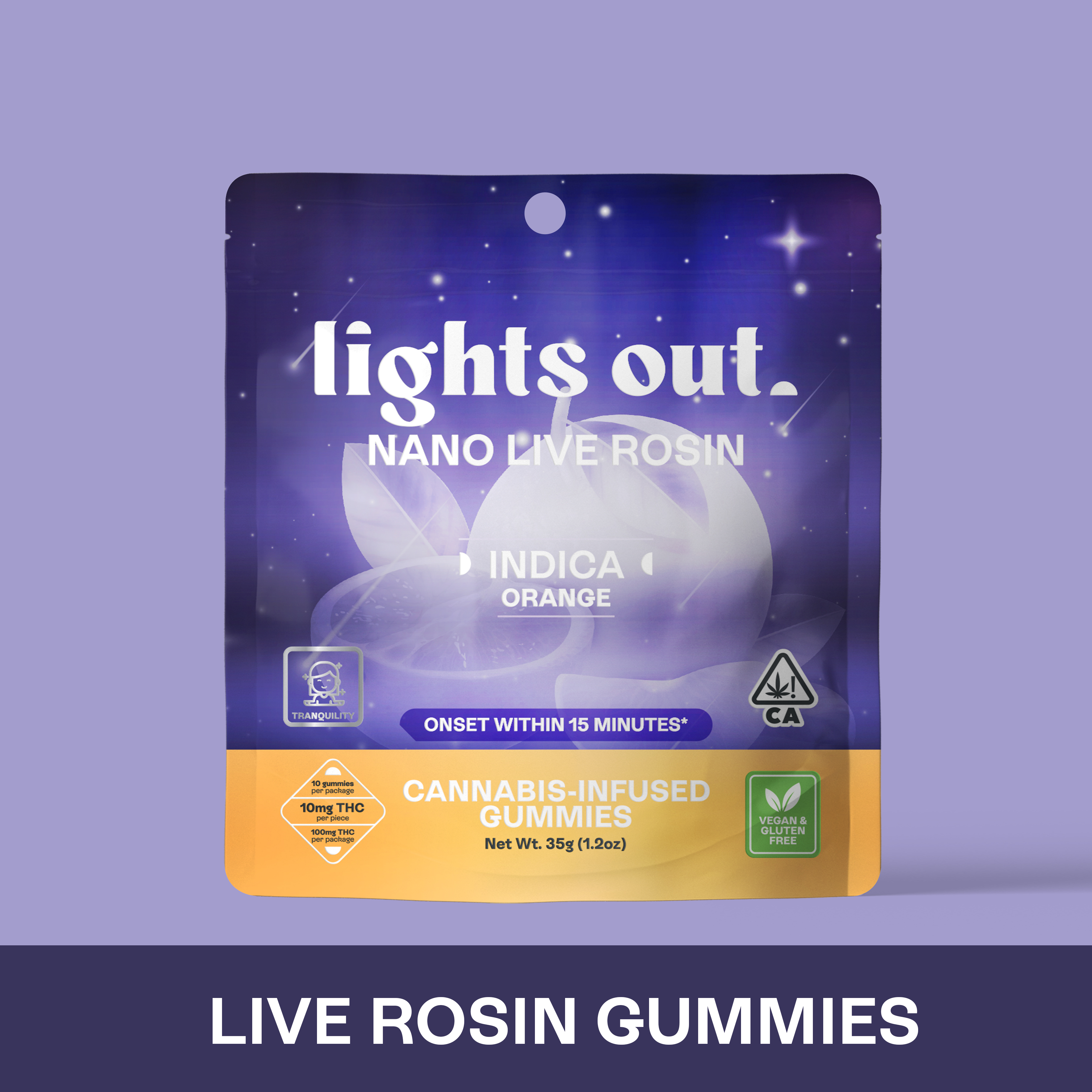 Photograph of product: Lights Out | Orange - 100mg Nano Live Rosin Gummies