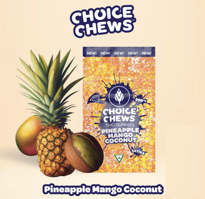 Photograph of product: CHOICE CHEWS | PINEAPPLE MANGO COCONUT | Oui'd | 200MG