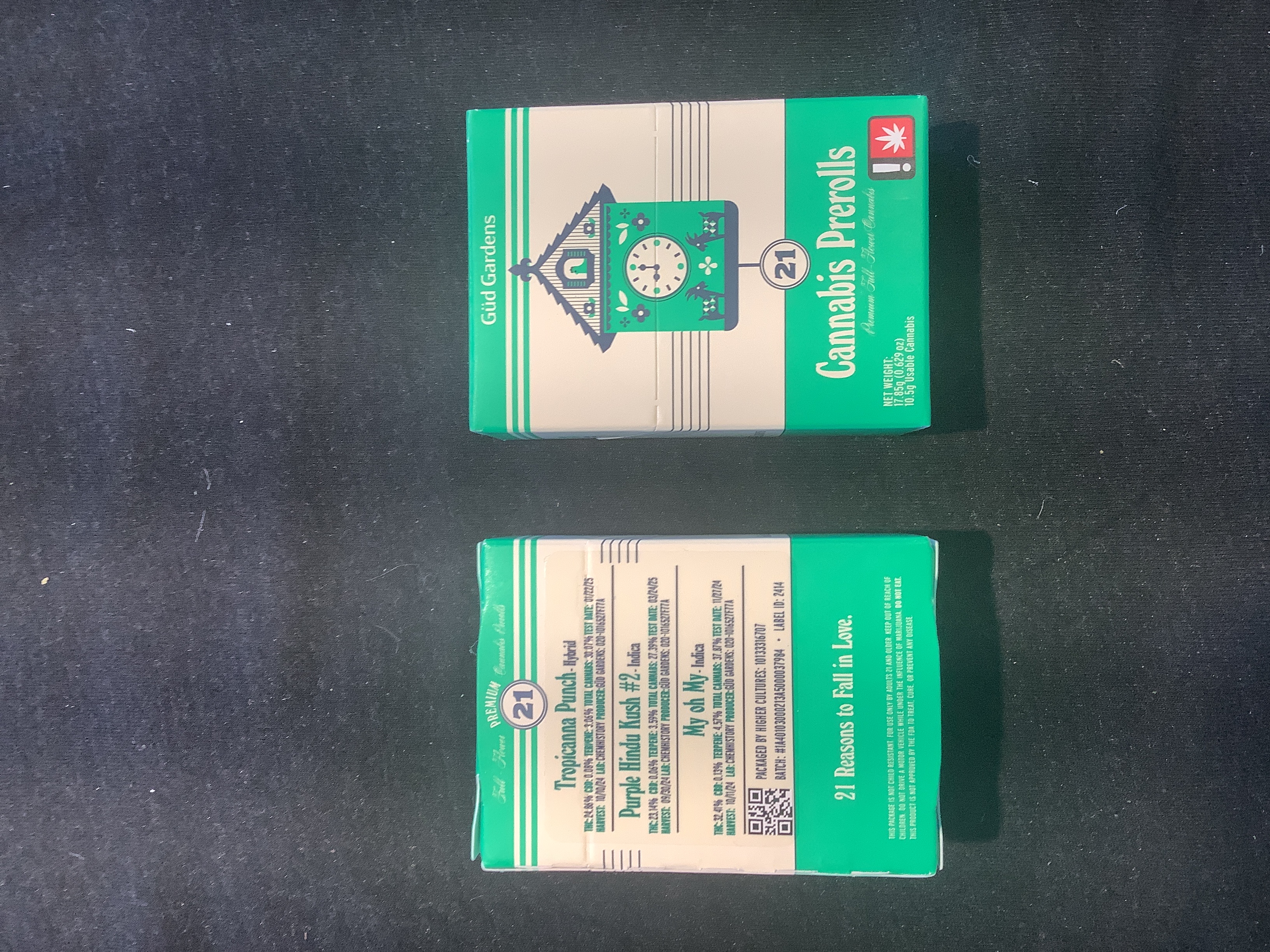 Photograph of product: Gud Gardens - GUD 21 PACK: TROPICANNA PUNCH/PURPLE HINDU KUSH/ MY OH MY - Multi-Strain Preroll Pack - (10.5g) - S/H/I