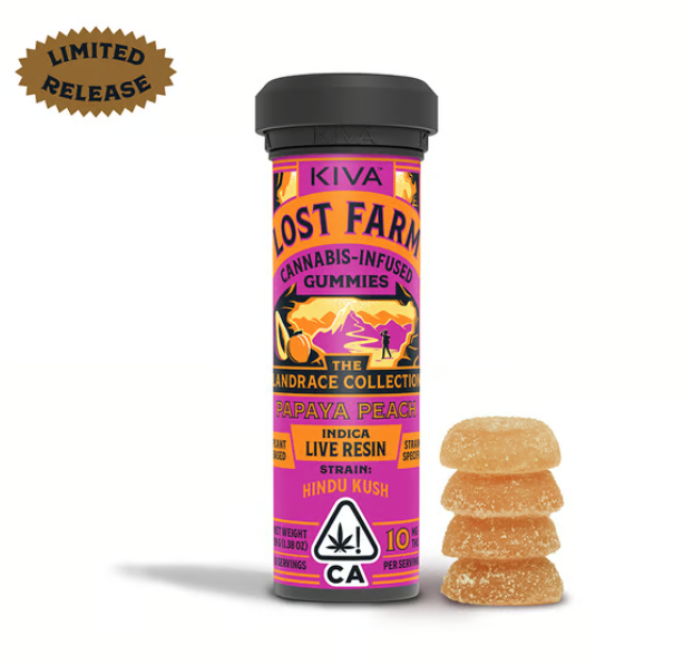Photograph of product: Lost Farm Papaya Peach Hindu Kush Gummies (10pk) 100mg