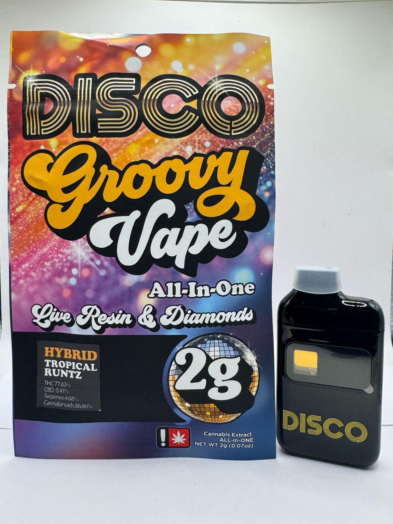 Photograph of product: Disco Dabs - Tropical Runtz (H) - Live Diamonds All-In-One Cartridge 2g
