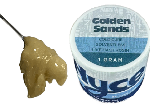 Photograph of product: NYCE Golden Sands Cold Cure Solventless Live au chocolat Rosin