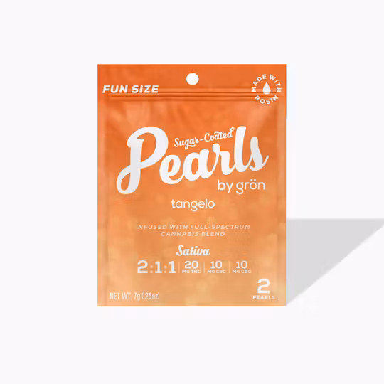 Photograph of product: Grn | Tangelo Pearls | PROMO | 2:1:1 TH-oui:CBC:CBG | 2pk/20mg