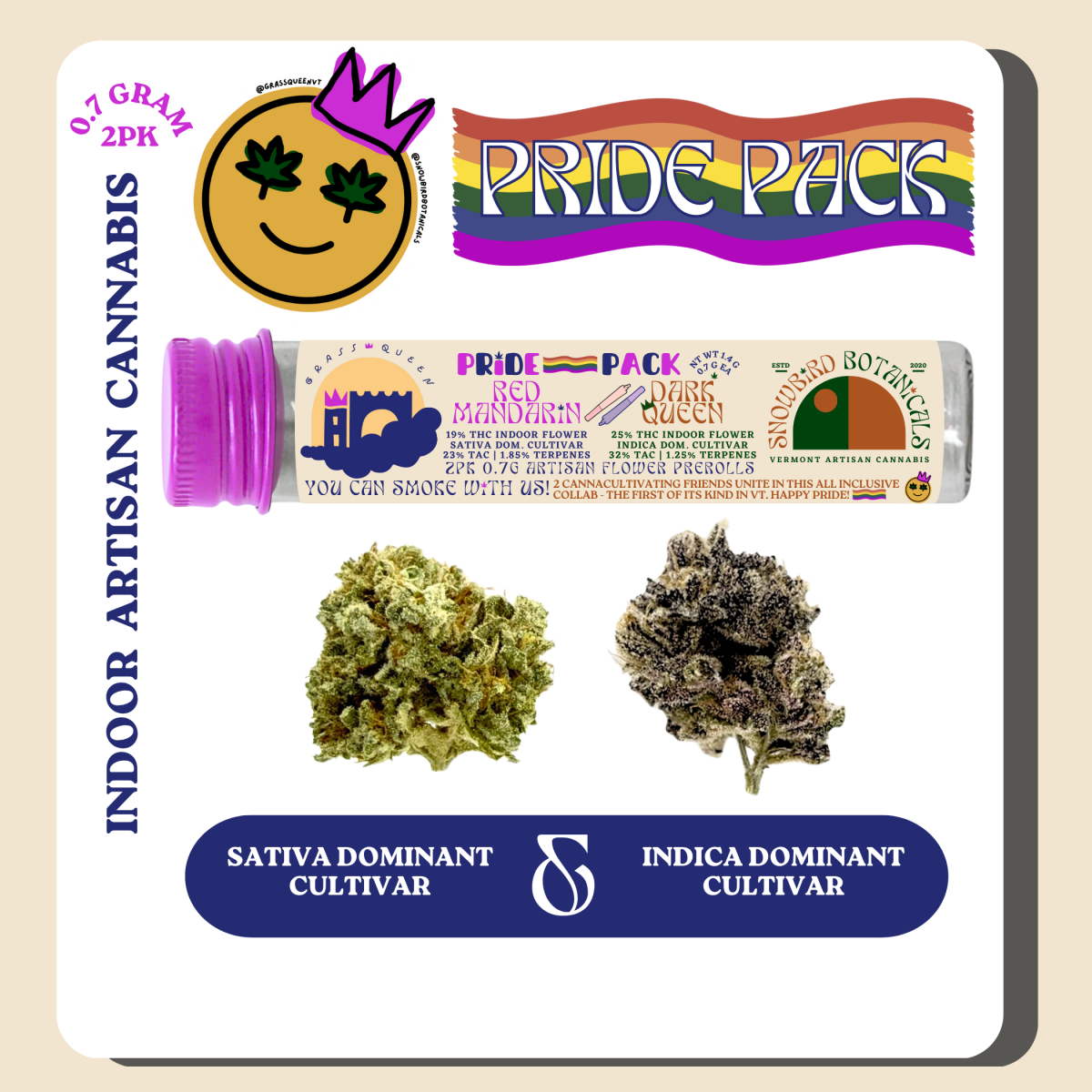 Photograph of Product: Pride Pack | Dark Queen + Red Mandarin | 0.7g Pre-Rolls | 2pk