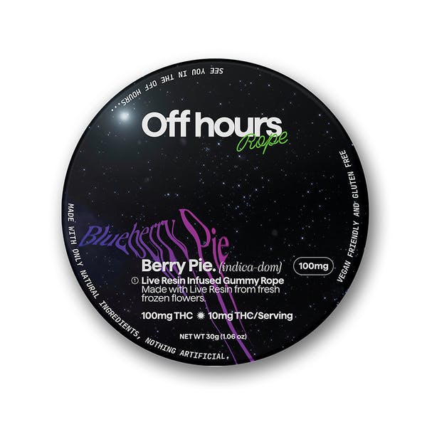 Photograph of product: Off Hours | Blueberry Pie x Berry Pie Live Resin | Gummy Rope | 100mg