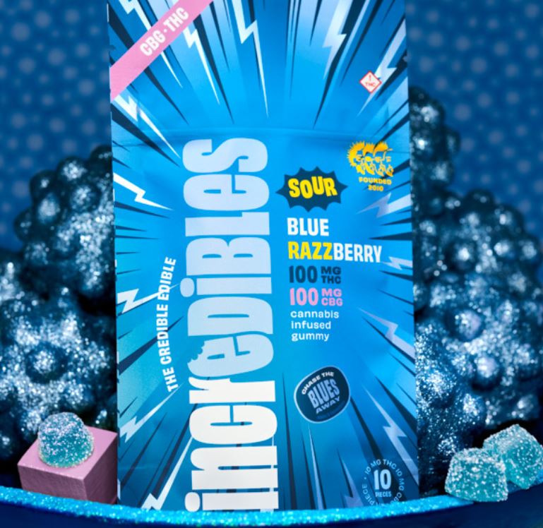 Photograph of product: Sour Blue Razz 1:1 TH-oui:CBG | Gummies | 20 Pack | 100mg