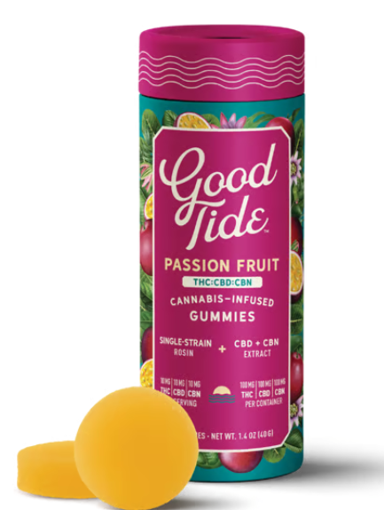 Photograph of product: Good Tide Passion Fruit 1:1:1 Hash Rosin Gummies