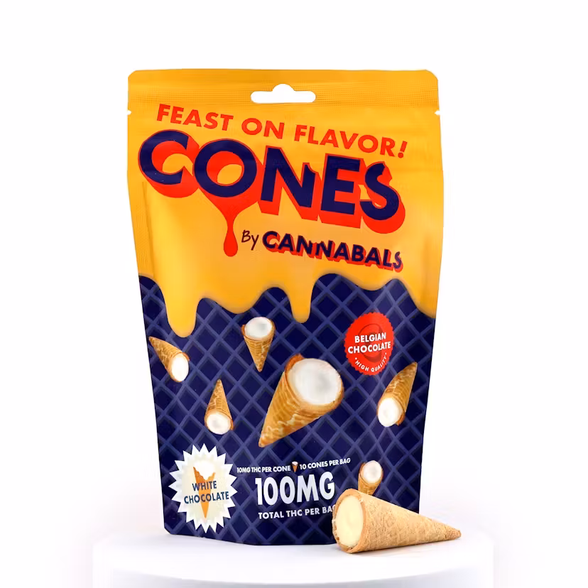 Photograph of product: Cannabals | White Chocolate | Hybrid | Cone | 100mg