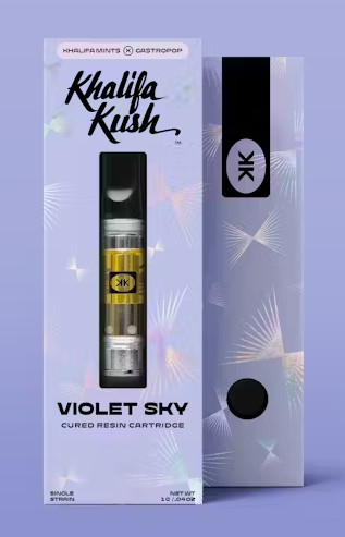 Photograph of product: Khalifa Kush Violet Sky Cured Resin Vape Cartridge 1000mg