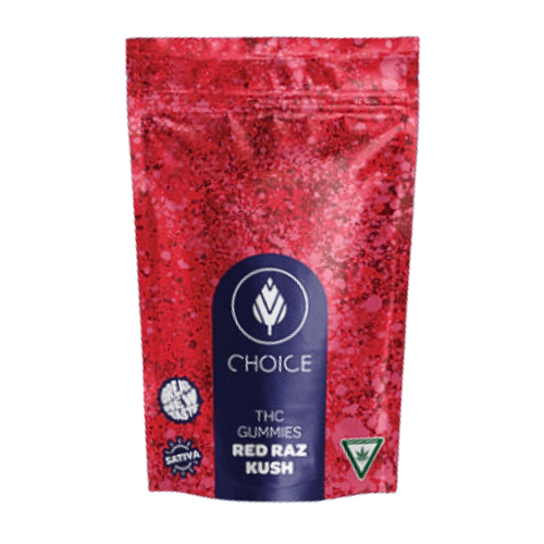 Photograph of product: Choice Red Raz Haze Oui'd Soft Chews 200mg TH-oui