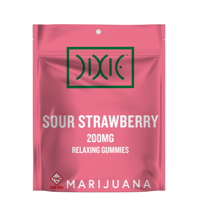 Photograph of Product: DIXIE 200MG SOUR STRAWBERRY RELAXING GUMMIES