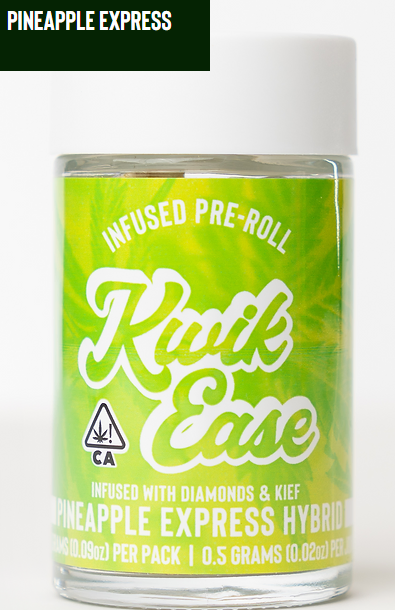 Photograph of Product: KWIK EASE PINEAPPLE EXPRESS .5G DIAMOND & KIEF INFUSED PREROLL 5 PACK
