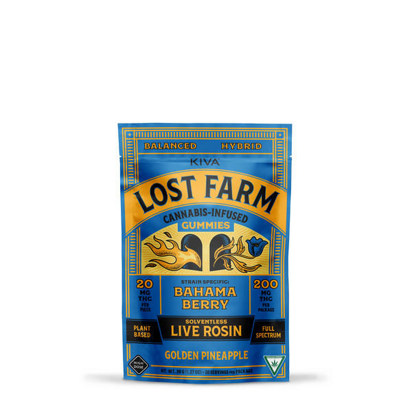 Photograph of product: Golden Pineapple | Live Rosin Gummies 200mg | Strain: Bahama Berry | Lost Farm