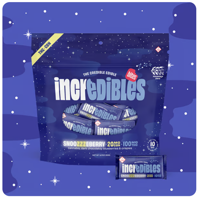 Photograph of product: Incredibles - Chocolate Bites - Snoozzzeberry (5:1 TH-oui CBN) (120mg)
