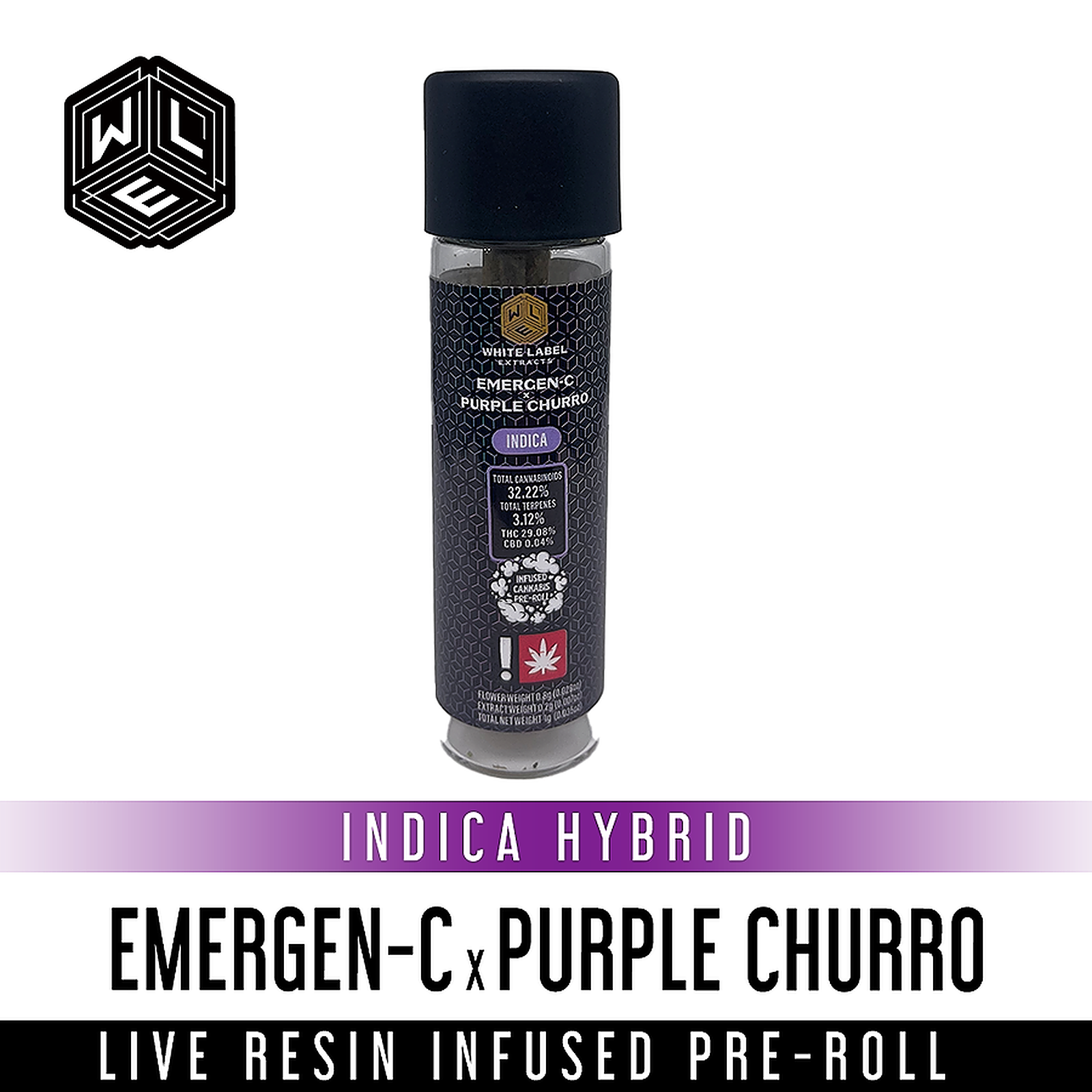 Photograph of product: WHITE LABEL | Emergency x Purple Churros Infused 1g Pre-Roll