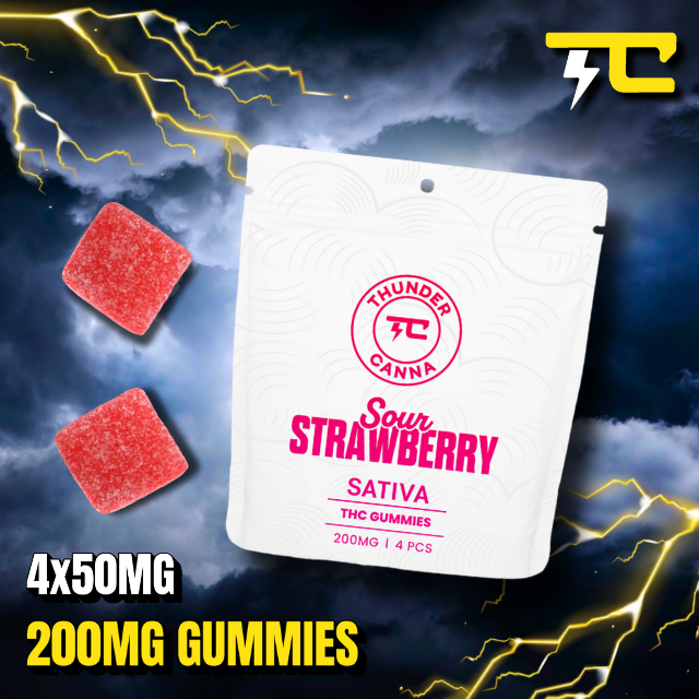 Photograph of product: Thunder Canna 200mg Gummies | Sour Strawberry