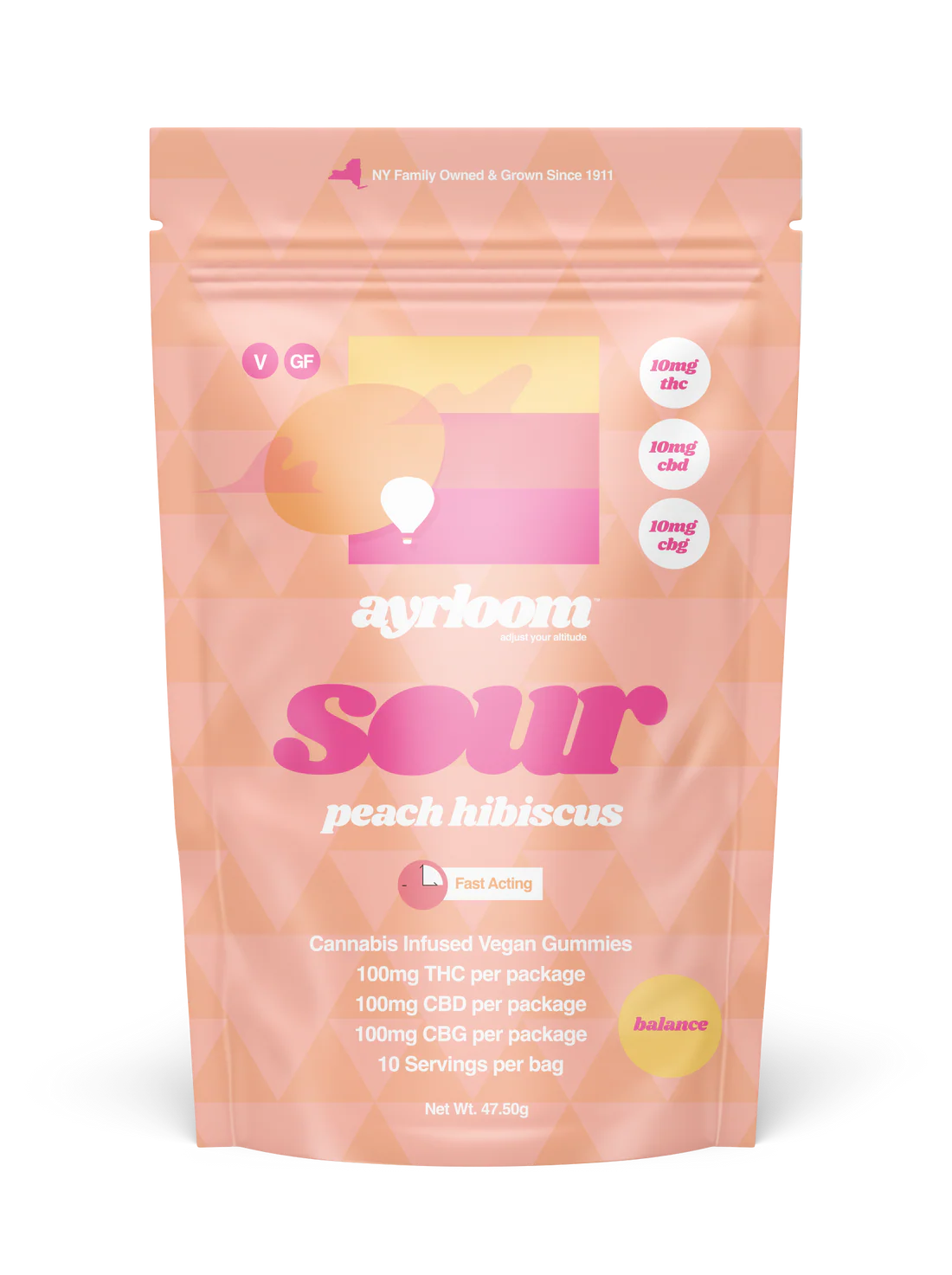 Photograph of product: Ayrloom - Sour Peach Hibiscus - Gummies - 10pk - 100mg