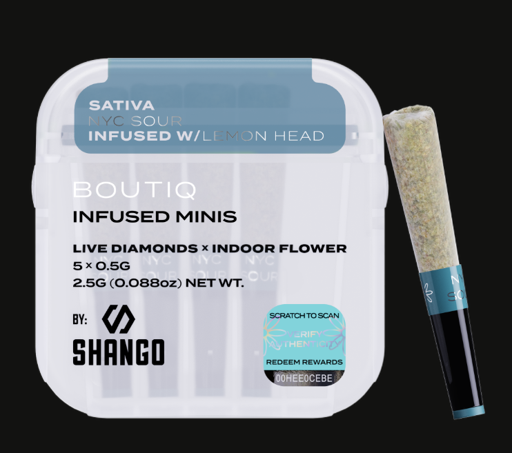 Photograph of product: Boutiq - Live Diamonds Infused Mini Prerolls 5pk - NYC Sour (S) X Lemon Head (S) (2.5g)