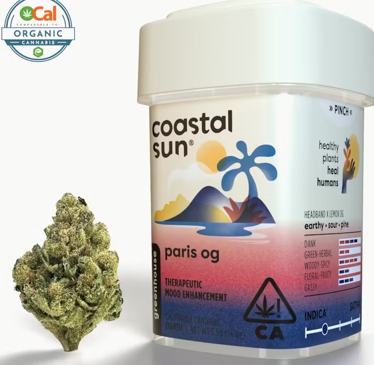 Photograph of product: Coastal Sun Paris OG Indica Greenhouse Flower 3.5g