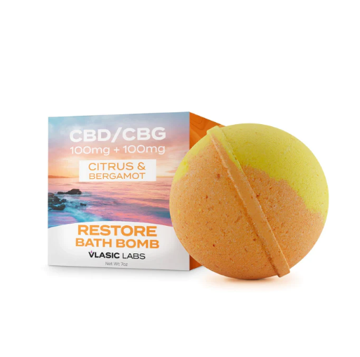 Photograph of product: Citrus & Bergamot Restore Bath Bomb 100mg CBD 100mg CBG  by Vlasic Labs