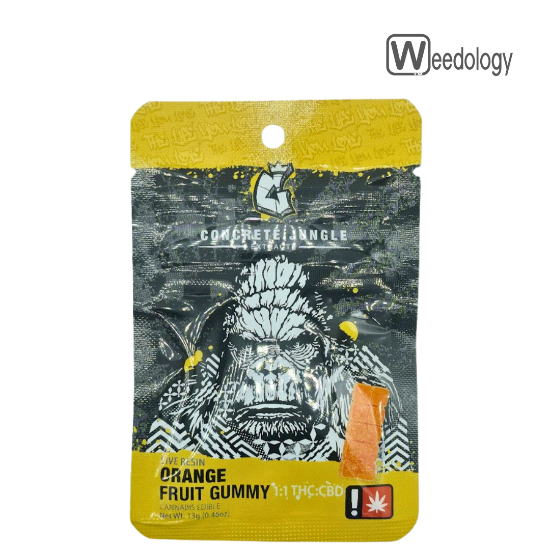 Photograph of product: Concrete Jungle Single ORANGE 1:1 100mg LR Gummy