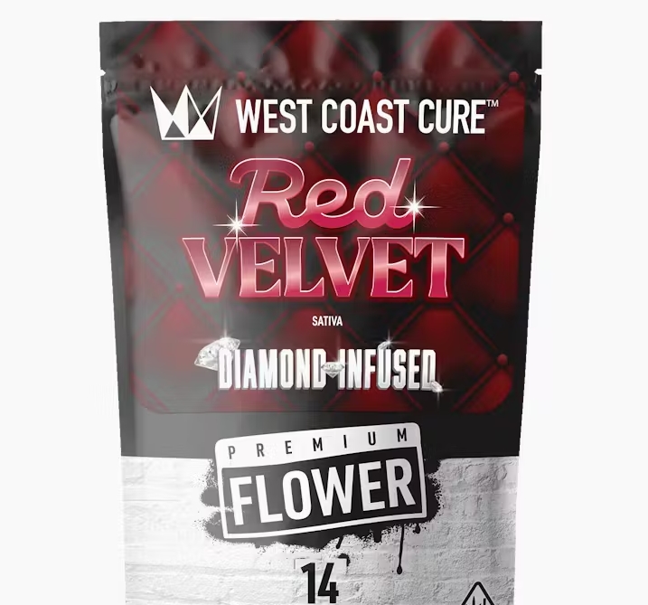 Photograph of product: West Coast Cure Red Velvet Sativa Infused Flower 14g