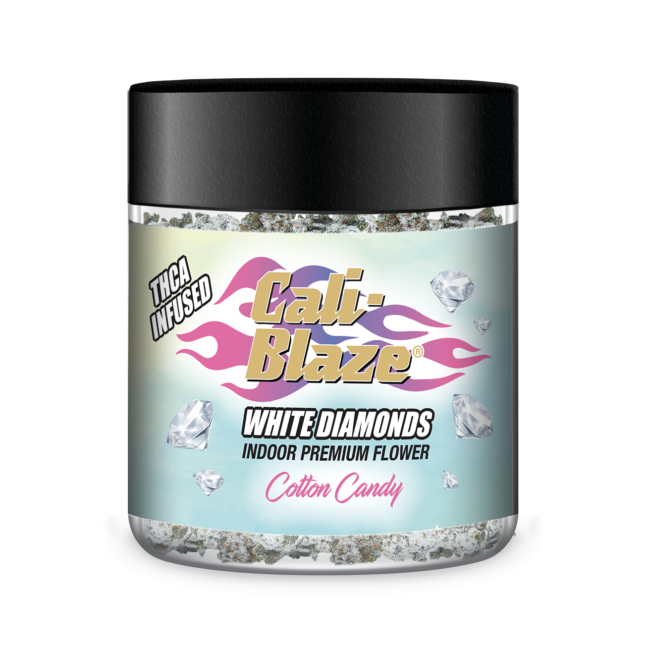 Photograph of product: Cali Blaze - Cotton Candy TH-ouiA White Diamond Flower 3.5g