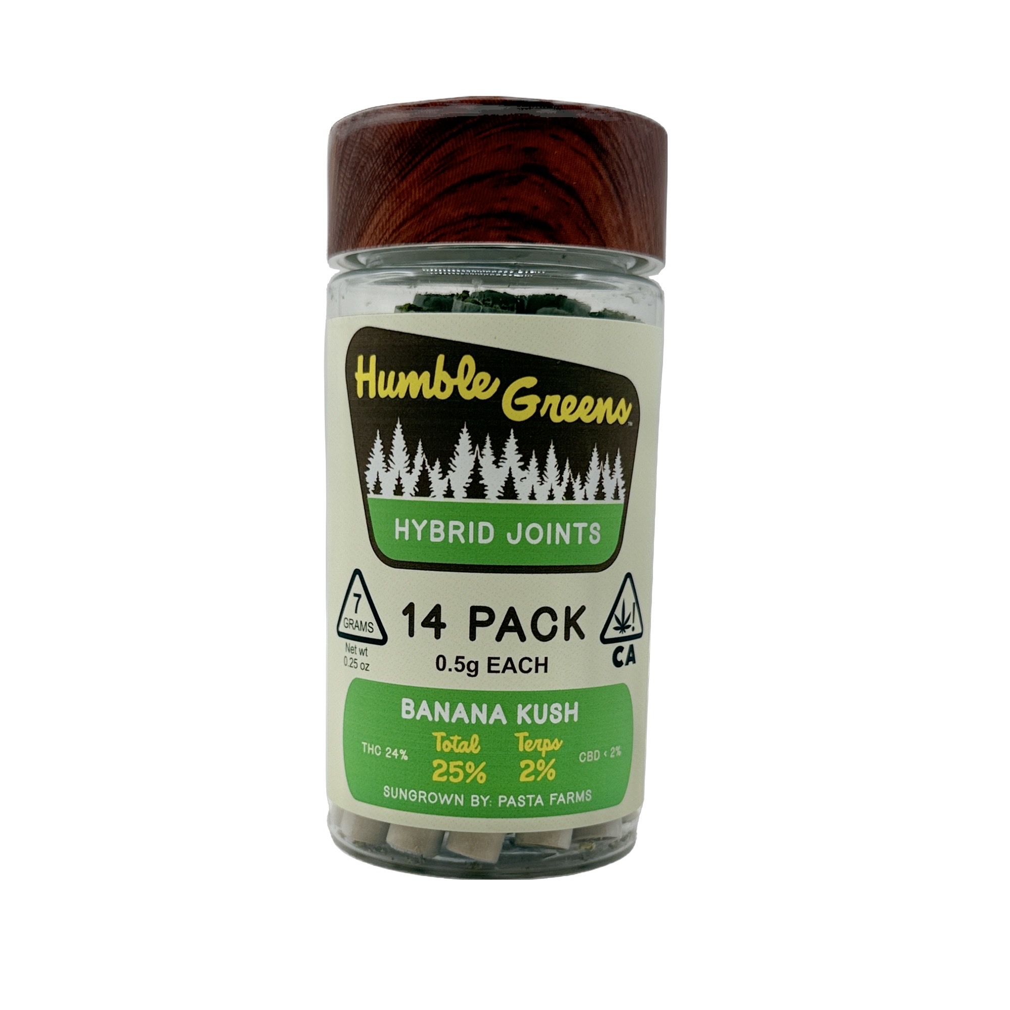 Photograph of product: BANANA KUSH PREROLLS 14 PACK 7G