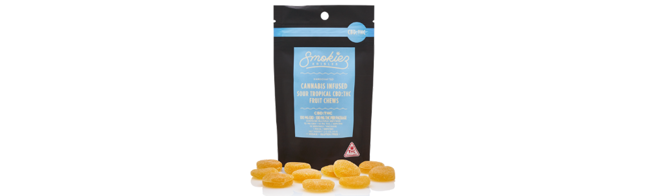 Photograph of product: Sour Tropical Fruit 10:10 (CBD:TH-oui) 10pk Chews - 100mg