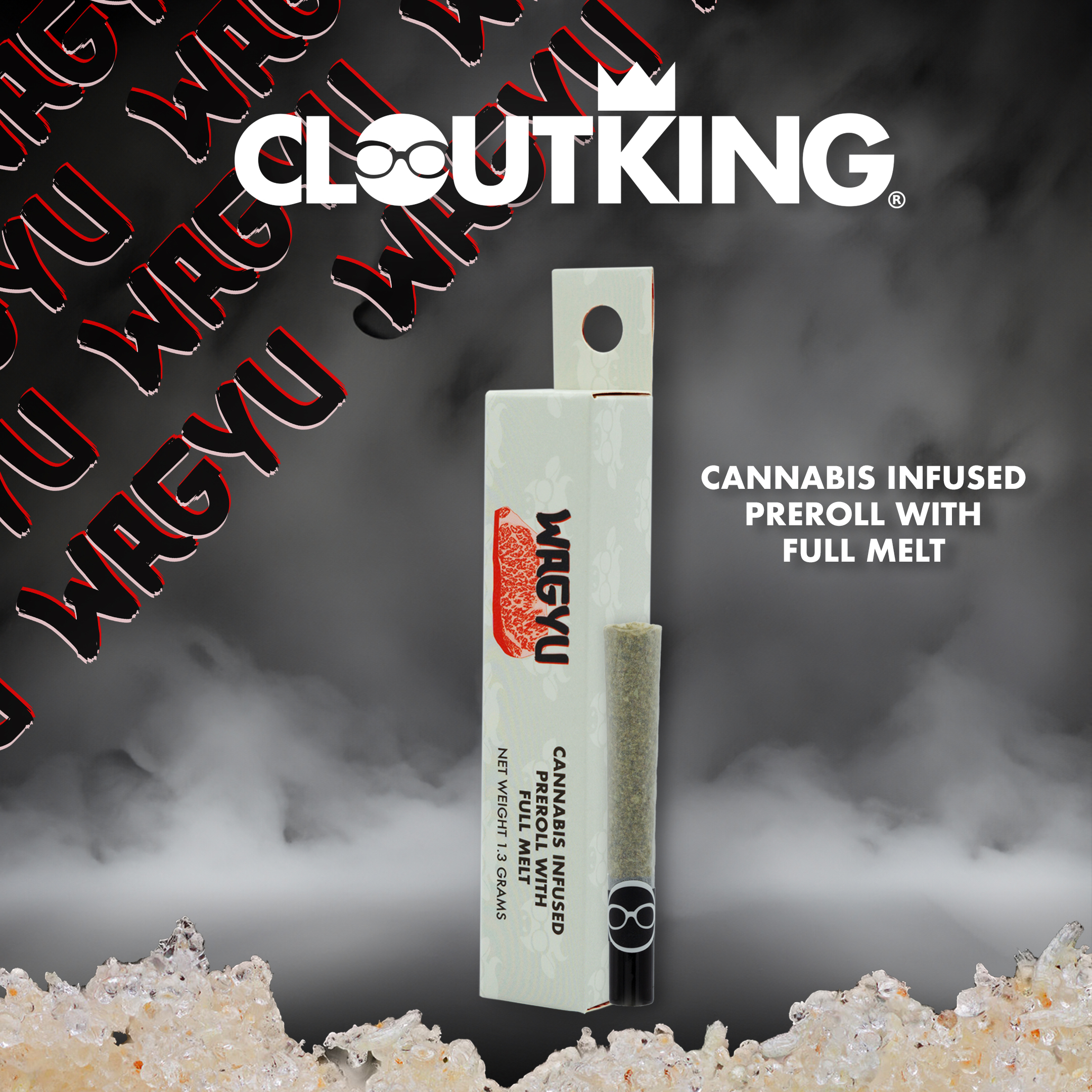 Photograph of product: Clout King | Prerolls Infused Full Melt | Wagyu | Single 1.3g
