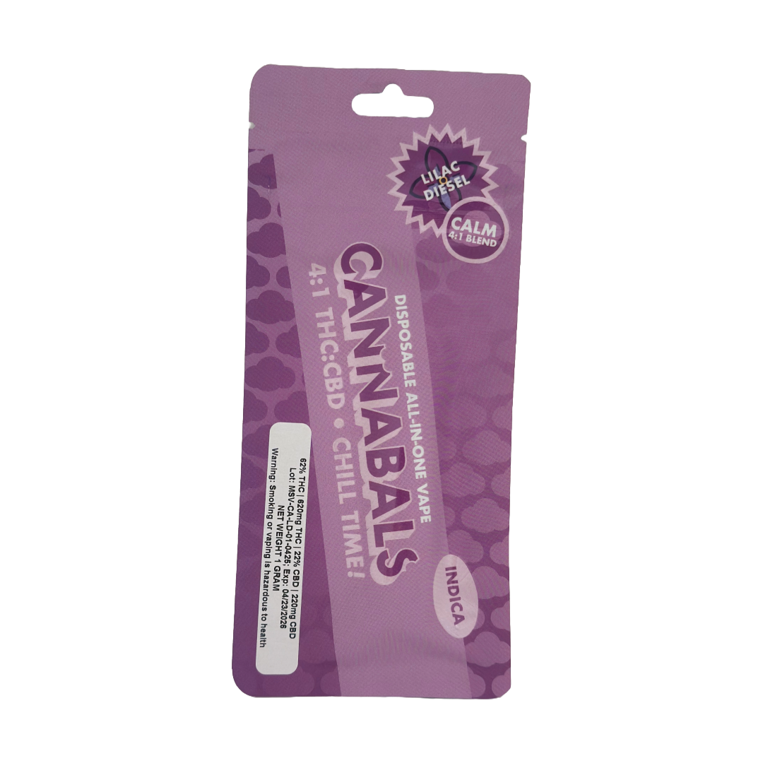 Photograph of Product: Cannabals | Mood State Vape | 4:1 THC:CBD | Lilac Diesel