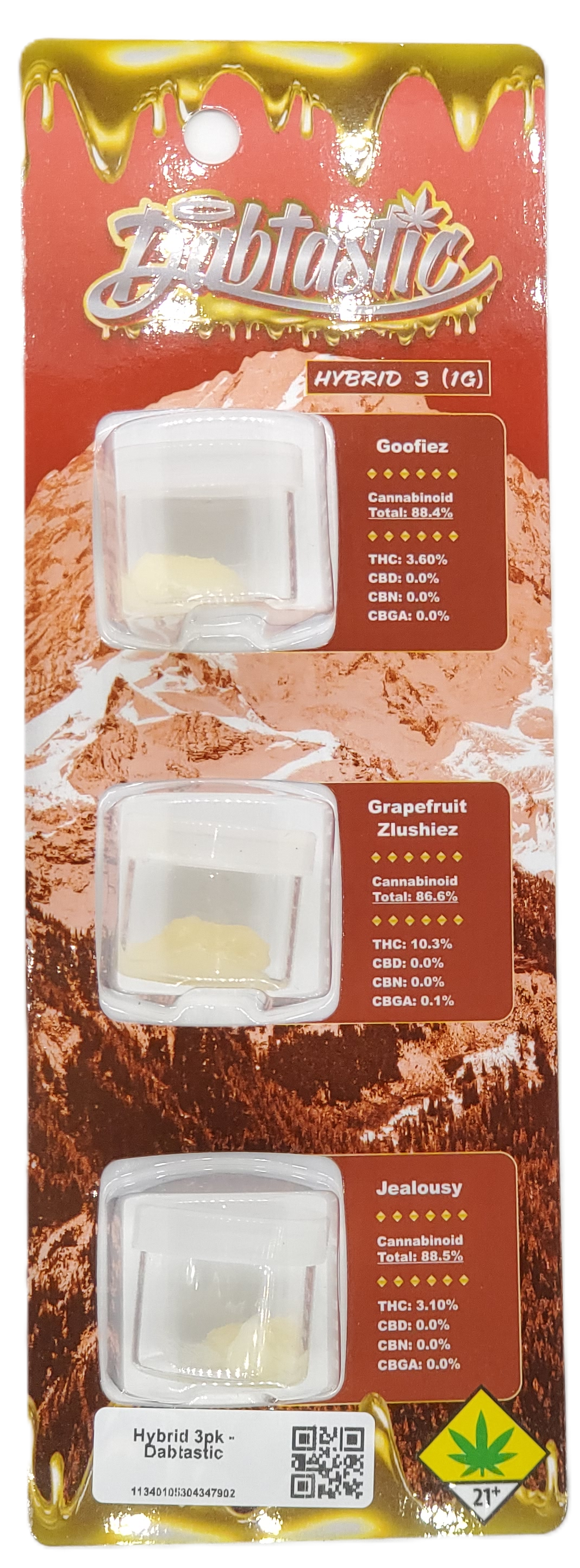 Photograph of product: Dabtastic CON Hybrid Hydrocarbon Extract Pack 3 x 1g