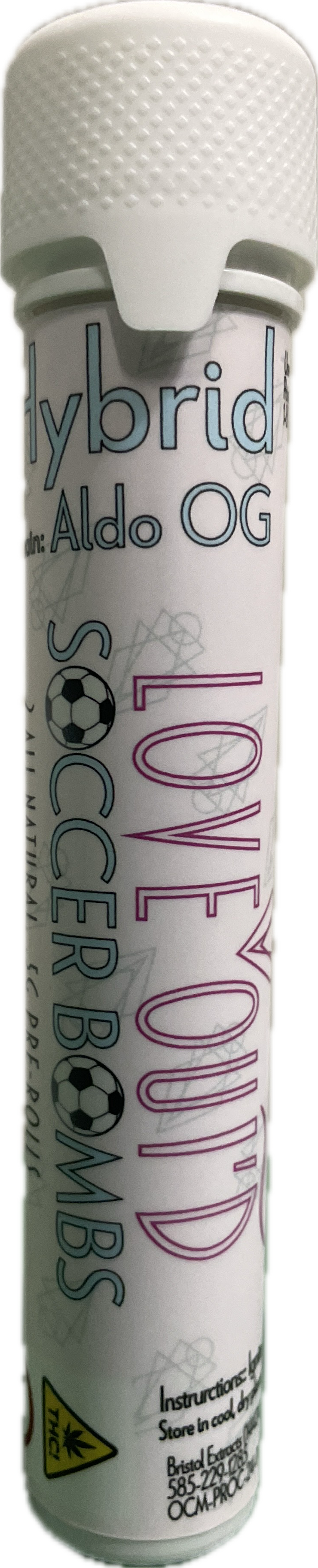 Photograph of product: Love Ouid - Pre-Roll Pack - Soccer Bomb  - Aldo OG (H) - 2x.5g