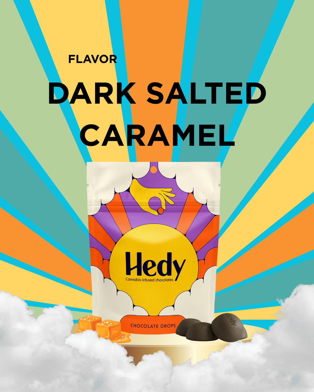Photograph of product: Hedy Chocolate Drops RSO 100mg - Dark Salted Caramel