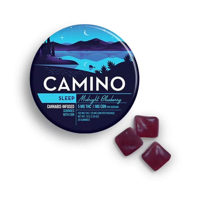 Photograph of product: Camino Gummies 20 Pack - Midnight Blueberry - 100MG THC / 20MG CBN