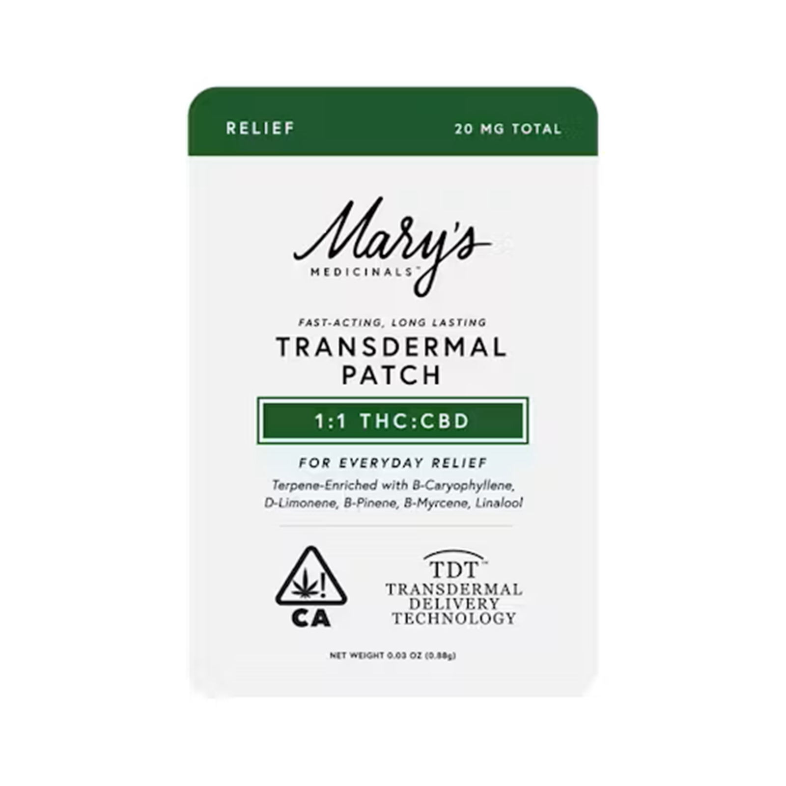 Photograph of product: Transdermal 1:1 Patch 20MG