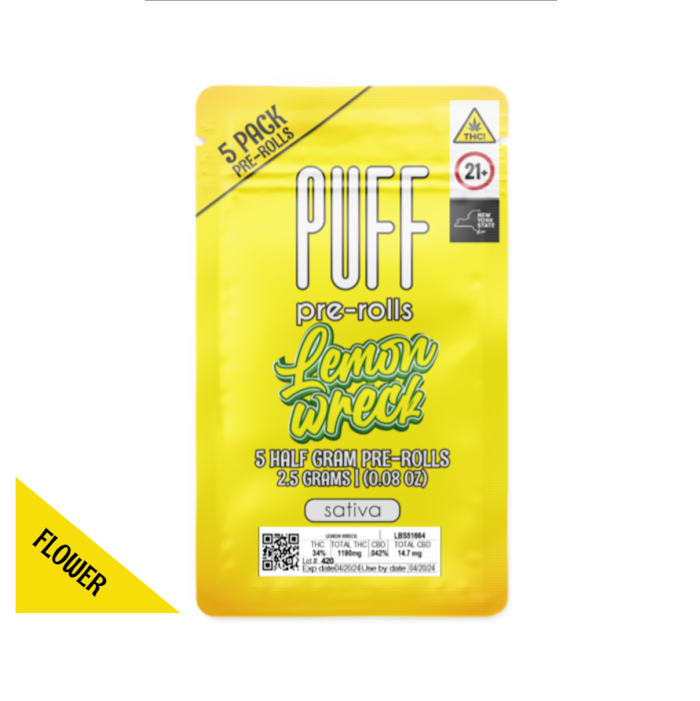 Photograph of product: Pre-Rolls | Puff | Lemon Wreck 0.50g 5pk Oui'd