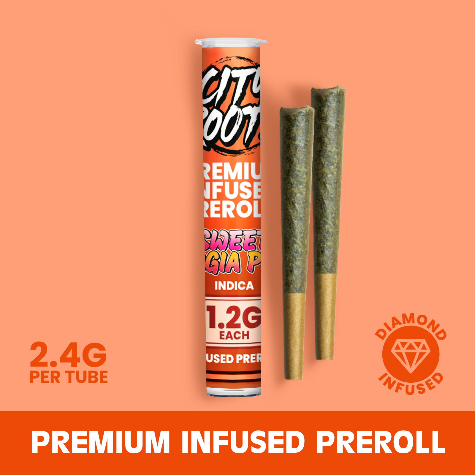 Photograph of product: City Roots - Sweet Georgia Peach (Oui'd) 2pk Infused Prerolls 2.4g