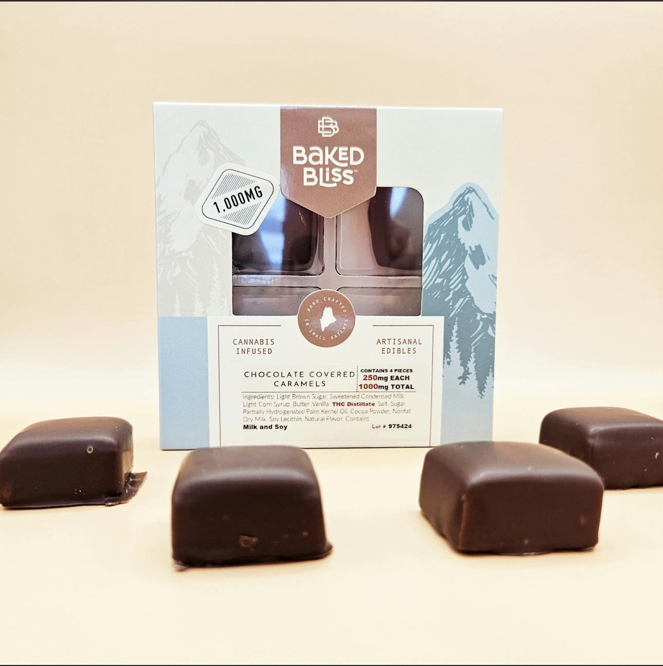 Photograph of product: Baked Bliss: 1000mg Chocolate Covered Caramels