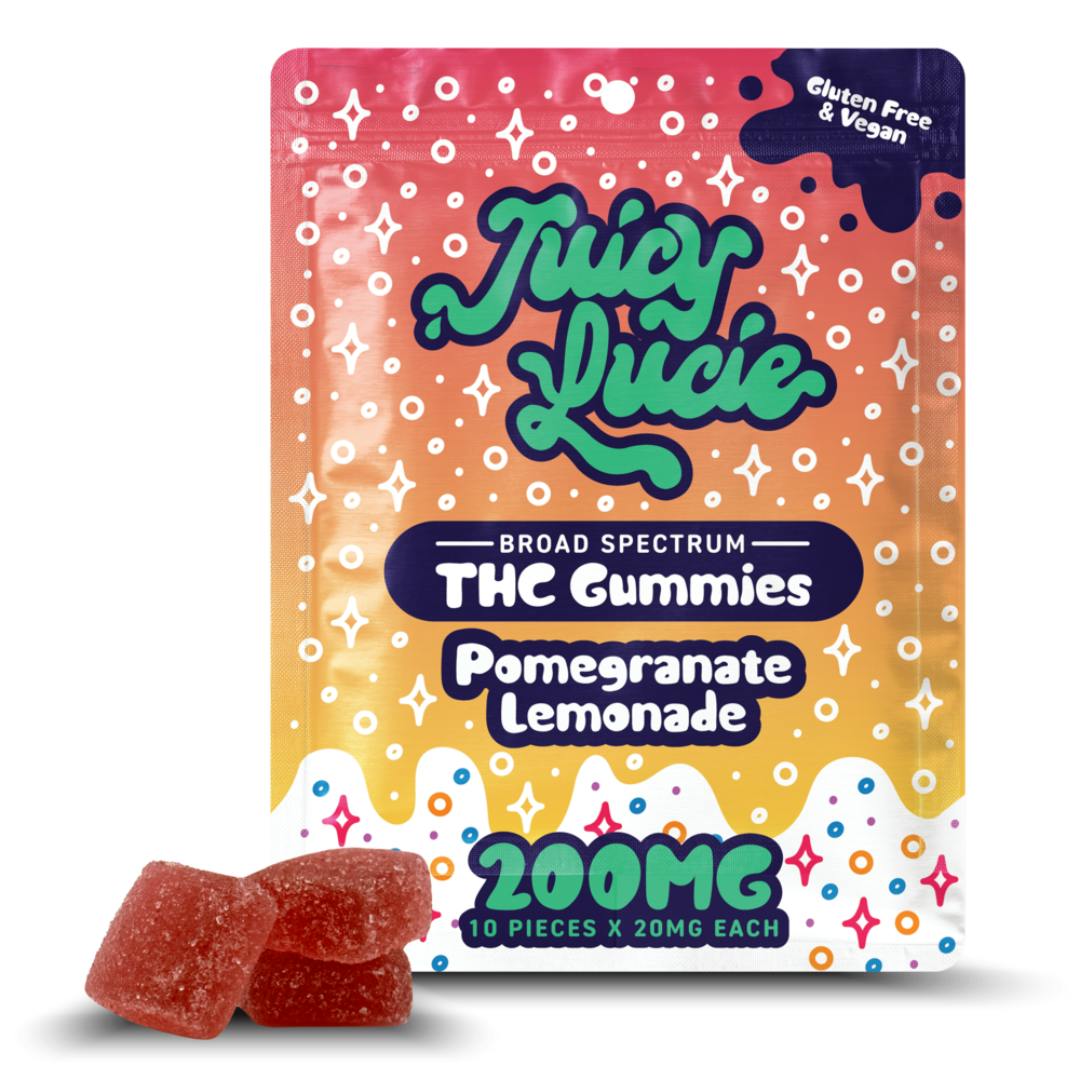 Photograph of product: Juicy Lucie | Pomegranate Lemonade | Infused Gummies | 200mg | Hybrid