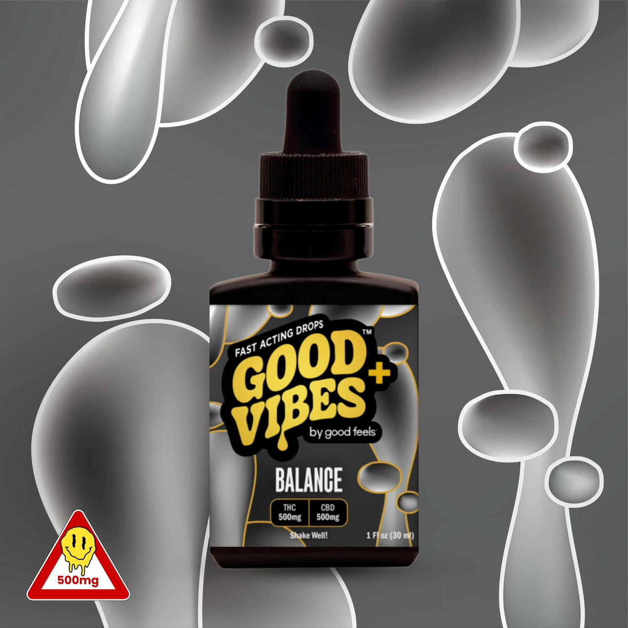 Photograph of product: Good Vibes+ Balance 1:1 TH-oui:CBD Unflavored Fast Acting Drops | 500mg | Good Feels